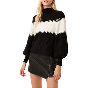 French Connection Black and Cream Turtleneck Sweater